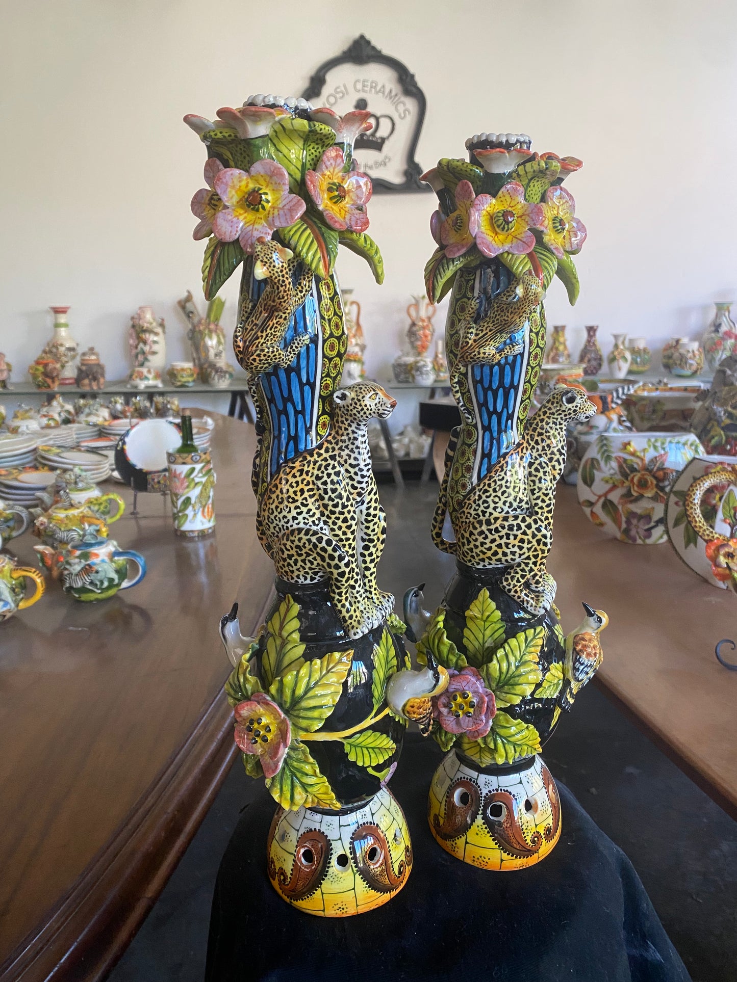 Black Leopard Candle Holder Set
