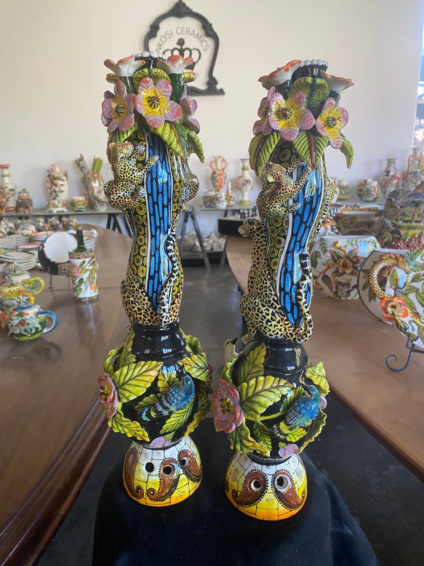 Black Leopard Candle Holder Set
