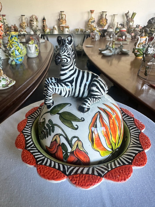 White Zebra Butter Dish
